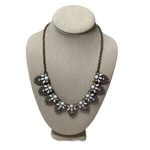 Stella & Ruby Brass White Cabochon Crystal Rhinestone Statement Necklace A4-44